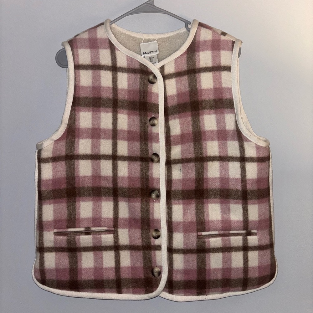 🎀NEW Bailey 44 Pink and Brown Plaid Reversible Sherpa Vest